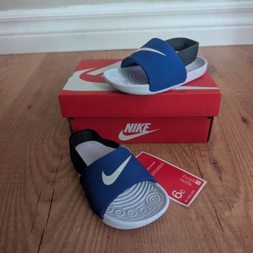 Nike Kids Black and Blue Slide Sandals